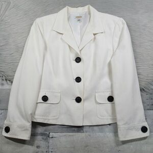 TALBOTS Cotton Linen Blend White Jacket Blazer Women's Size 12